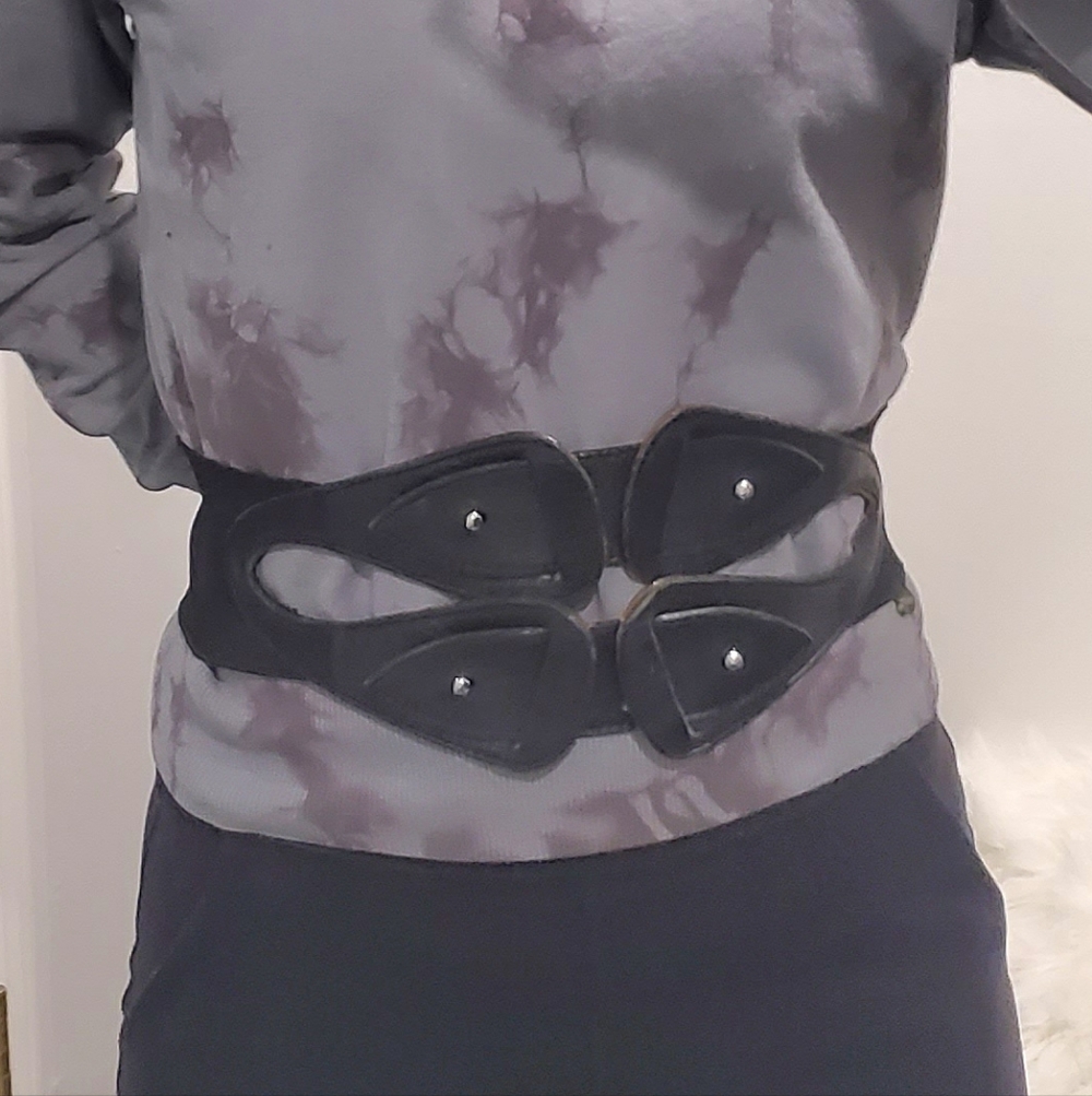 Vintage BRAVE Black Wide Elastic Leather Belt - Picture 5 of 15